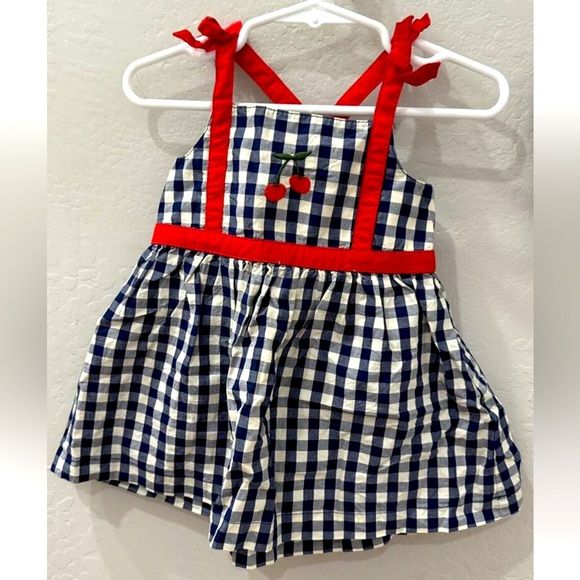 Hanna Andersson Other - Hanna Andersson Navy Gingham Cherry Dress 0-3 mos